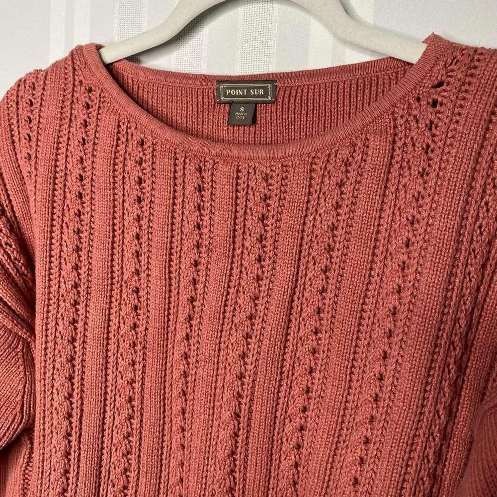 J. Crew Point Sur Boxy Pointelle Cable Knit Pullover Sweater Drop Shoulder Mauve - Picture 2 of 11